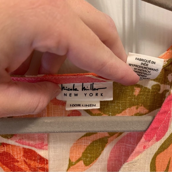 Nicole Miller Floral Linen Dress in Pink and Green - Picture 3 of 4